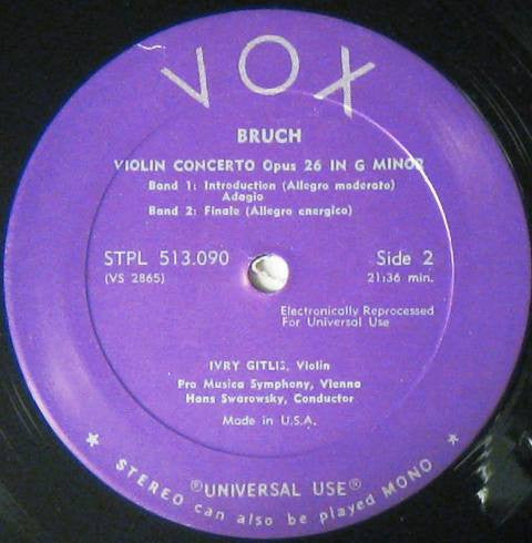 Felix Mendelssohn-Bartholdy / Max Bruch, Ivry Gitlis, Vienna Pro Musica Orchestra, Hans Swarowsky : Violin Concerti (Violin Concerto In E Minor Op. 64 / Violin Concerto No. 1 In G Minor Op. 26) (LP)