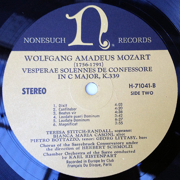Wolfgang Amadeus Mozart − Teresa Stich-Randall, Bianca Maria Casoni, Pietro Bottazzo, György Littasy, Chor Der Musikhochschule Saarbrücken Under The Direction Of Herbert Schmolzi, Kammerorchester Des Saarländischen Rundfunks, Saarbrücken Conducted By Karl : Mass In C Major (K.317) "Coronation" / Vesperae Solennes De Confessore In C Major (K.339) (LP, Album)