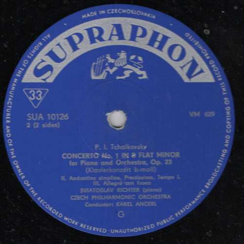 Pyotr Ilyich Tchaikovsky - Pian Sviatoslav Richter, The Czech Philharmonic Orchestra, Karel Ančerl : Concerto In B Flat Minor (LP, Mono, RE)