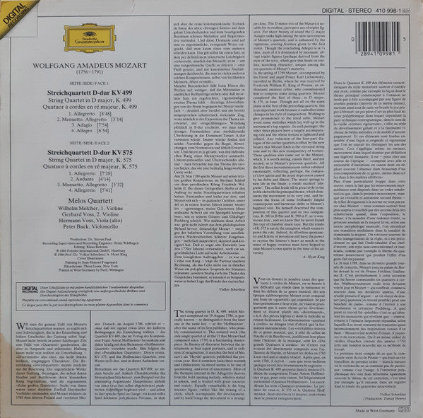 Wolfgang Amadeus Mozart, Melos Quartett : Streichquartette = String Quartets KV 499 · KV 575 (LP)