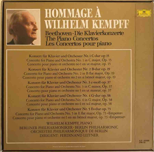 Wilhelm Kempff, Ludwig van Beethoven : Hommage À Wilhelm Kempff (Beethoven ･ Die Klavierkonzerte) (4xLP, Album, RE + Box)