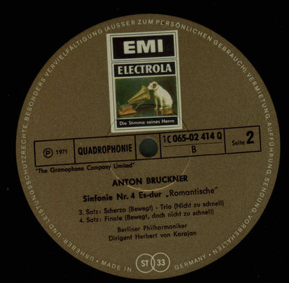 Anton Bruckner - Berliner Philharmoniker, Herbert Von Karajan : Symphonie N°4 "Romantische"  (LP, Album, Quad)