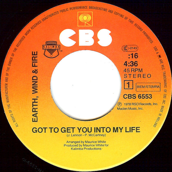 Earth, Wind & Fire : Got To Get You Into My Life (7", Single)