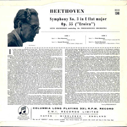 Ludwig Van Beethoven, Otto Klemperer Conducting Philharmonia Orchestra : Symphony No. 3 In E Flat Major Op. 55 "Eroica" (LP, Mono)