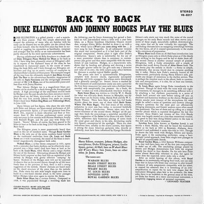 Duke Ellington & Johnny Hodges : Back To Back (Duke Ellington And Johnny Hodges Play The Blues) (LP, Album, RE)