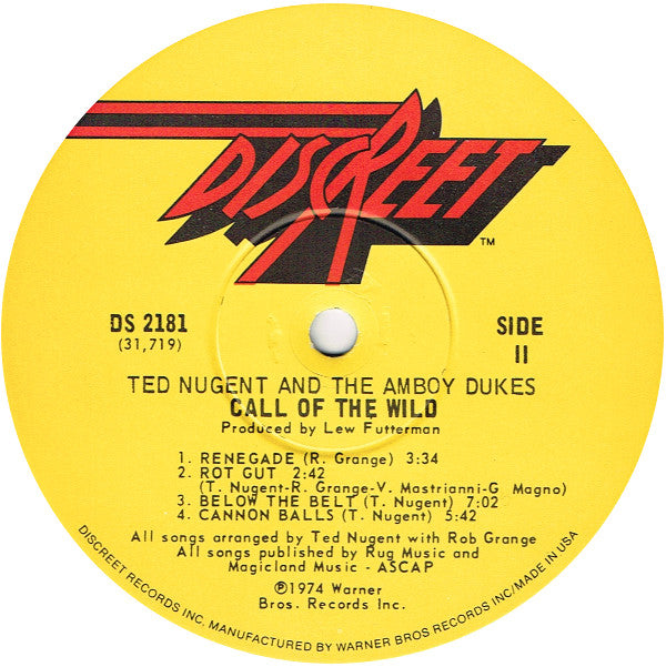 Ted Nugent & The Amboy Dukes : Call Of The Wild (LP, Album, Win)