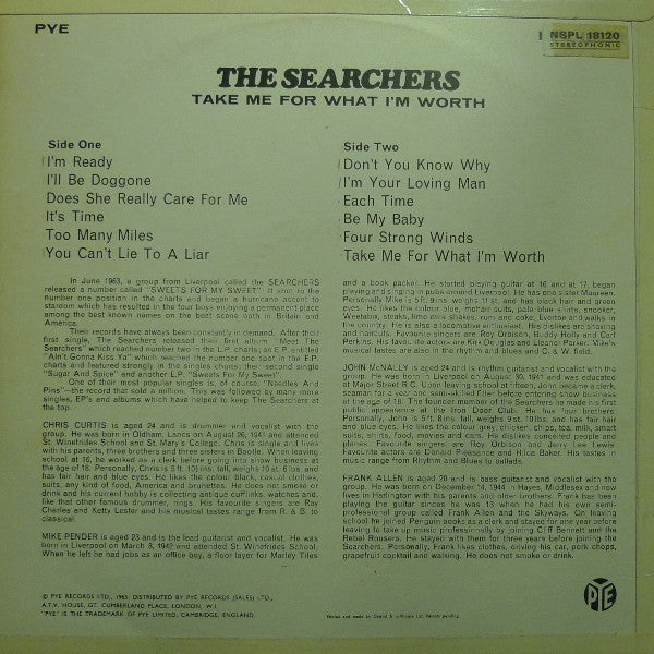 The Searchers : Take Me For What I'm Worth (LP, Album, Fli)