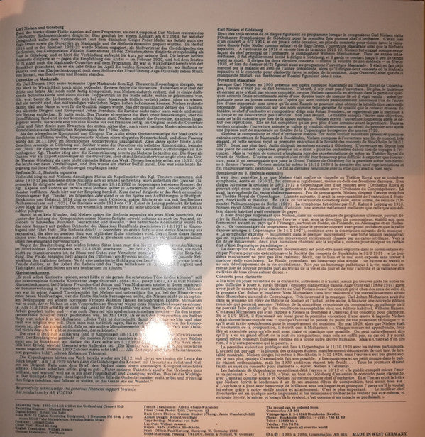 Carl Nielsen, Olle Schill, Göteborgs Symfoniker, Myung-Whun Chung : Overture To "Maskarade" / Symphony No. 3 Op. 27 / Concerto For Clarinet & Orchestra Op. 57 (LP, Album)