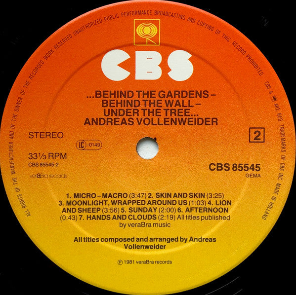 Andreas Vollenweider : ...Behind The Gardens - Behind The Wall - Under The Tree... (LP, Album)