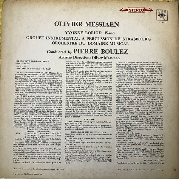 Olivier Messiaen / Pierre Boulez : Et Exspecto Resurrectionem Mortuorum / Couleurs De La Cité Céleste (LP)