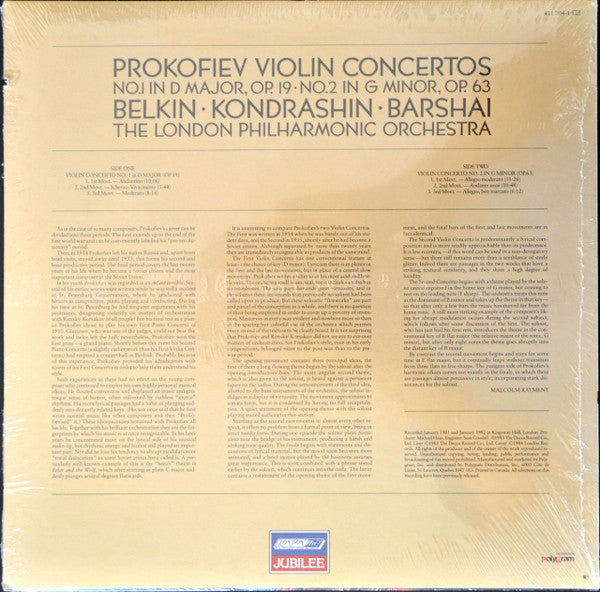 Sergei Prokofiev - Boris Belkin • Kiril Kondrashin • Rudolf Barshai • London Philharmonic Orchestra : Violin Concertos - No.1 In D Major, Op.19 • No.2 In G Minor, Op.63 (LP, Album)