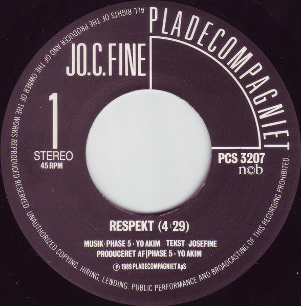 Jo-C-Fine : Respekt / Hallo, Drenge M.C. (7")