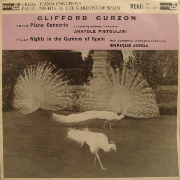 Edvard Grieg, Manuel De Falla, Clifford Curzon, London Symphony Orchestra, Anatole Fistoulari, The New Symphony Orchestra Of London, Enrique Jordá : Piano Concerto / Nights In The Gardens Of Spain (LP, Mono, RE)