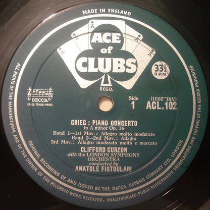 Edvard Grieg, Manuel De Falla, Clifford Curzon, London Symphony Orchestra, Anatole Fistoulari, The New Symphony Orchestra Of London, Enrique Jordá : Piano Concerto / Nights In The Gardens Of Spain (LP, Mono, RE)