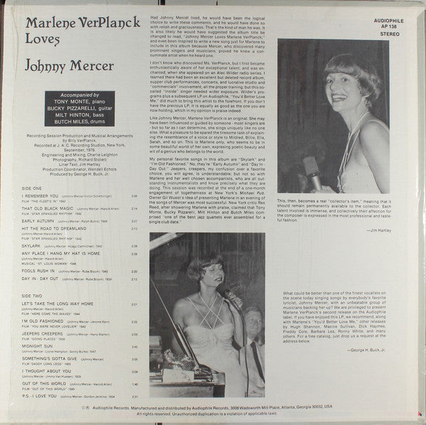 Marlene VerPlanck : Marlene VerPlanck Loves Johnny Mercer (LP)