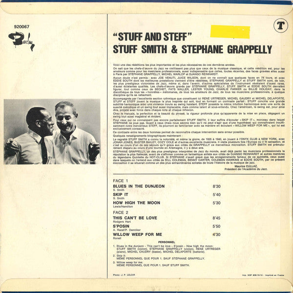 Stuff Smith & Stéphane Grappelli : Stuff And Steff (LP, Album, Mono)