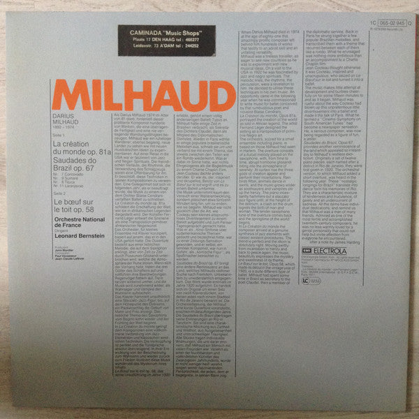 Darius Milhaud · Leonard Bernstein, Orchestre National De France : La Création Du Monde / Le Boeuf Sur Le Toit / Saudades Do Brasil - 4 Tänze (LP, Album, Quad)