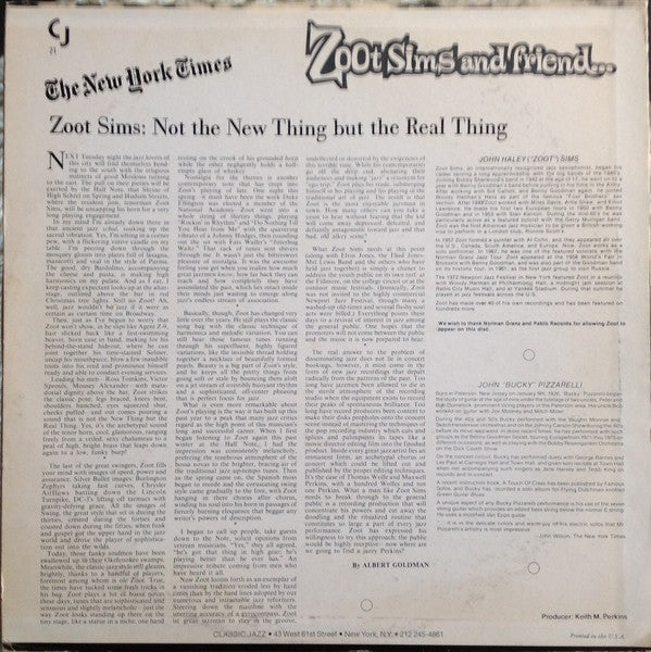 Zoot Sims, Bucky Pizzarelli : Zoot Sims And Friend... (LP)