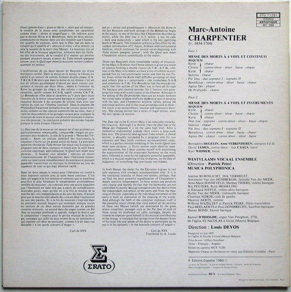 Marc Antoine Charpentier - Het Westvlaams Vocaal Ensemble, Musica Polyphonica, Louis Devos : Messes Des Morts (Requiem) (LP, Album)