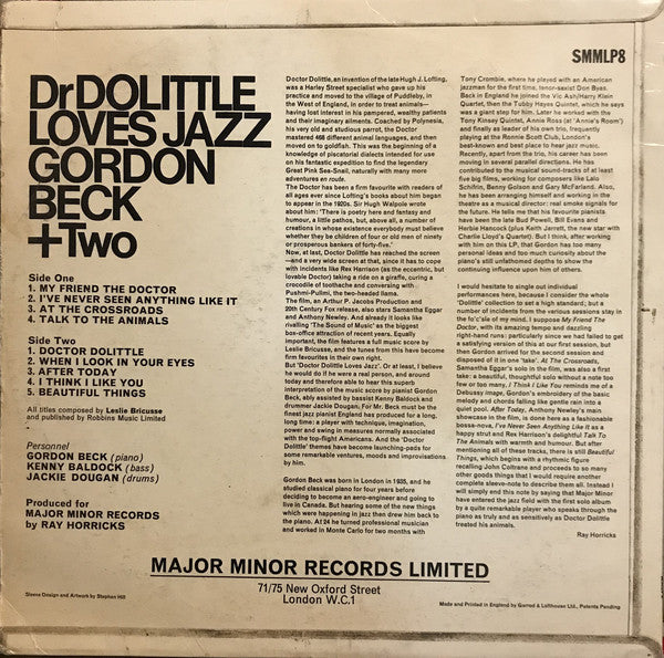 Gordon Beck + Two : Dr Dolittle Loves Jazz (LP, Album)