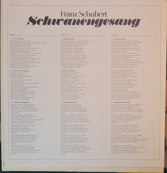 Franz Schubert, Hermann Prey, Leonard Hokanson : Schwanengesang (LP, Album)