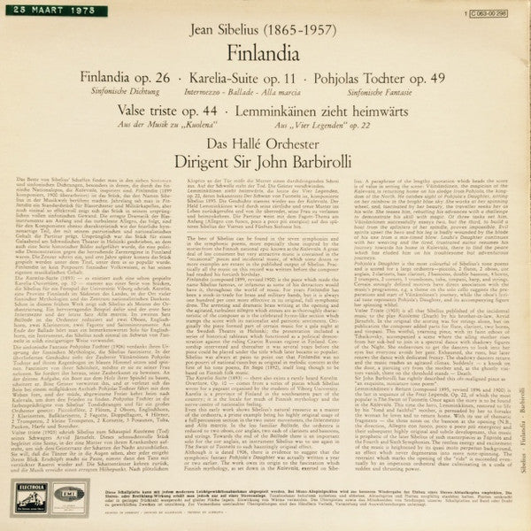 Jean Sibelius, Hallé Orchestra, Sir John Barbirolli : Finlandia / Karelia Suite ∙ Valse Triste (LP, RE)