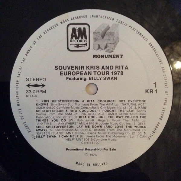 Kris Kristofferson, Rita Coolidge, Billy Swan : European Tour 1978 (LP, Comp, Promo)