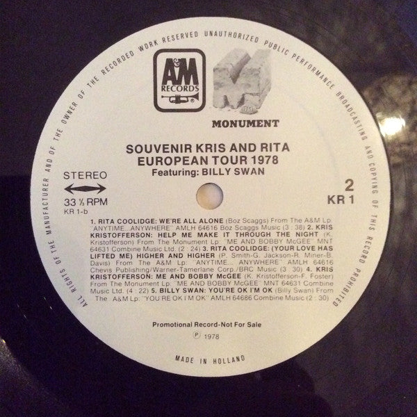 Kris Kristofferson, Rita Coolidge, Billy Swan : European Tour 1978 (LP, Comp, Promo)