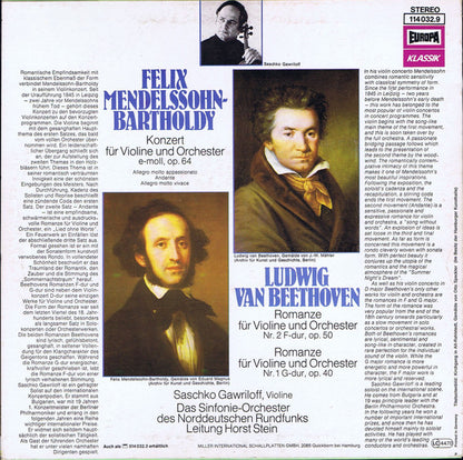 Felix Mendelssohn-Bartholdy, Ludwig van Beethoven, NDR Sinfonieorchester, Horst Stein, Saschko Gawriloff : Violinkonzert  / Romanzen (LP)