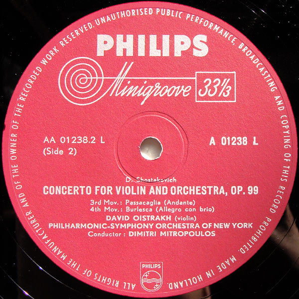 Dmitri Shostakovich / David Oistrach, Philharmonic-Symphony Orchestra Of New York, Dimitri Mitropoulos : Concerto For Violin And Orchestra Op. 99 (LP)