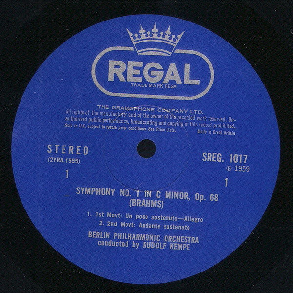 Johannes Brahms, Berliner Philharmoniker Conductor Rudolf Kempe : Symphony No. 1 In C Minor (LP, RE)