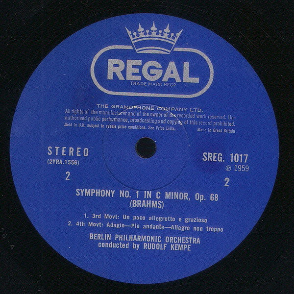 Johannes Brahms, Berliner Philharmoniker Conductor Rudolf Kempe : Symphony No. 1 In C Minor (LP, RE)