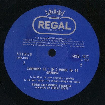 Johannes Brahms, Berliner Philharmoniker Conductor Rudolf Kempe : Symphony No. 1 In C Minor (LP, RE)