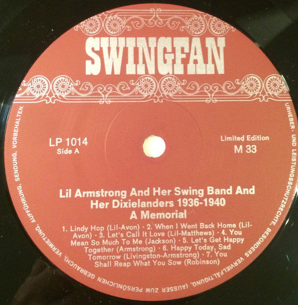 Lil Armstrong And Her Swing Band, Lil Armstrong And Her Dixielanders : 1936-1940  A Memorial (LP, Comp, Ltd)