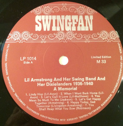 Lil Armstrong And Her Swing Band, Lil Armstrong And Her Dixielanders : 1936-1940  A Memorial (LP, Comp, Ltd)