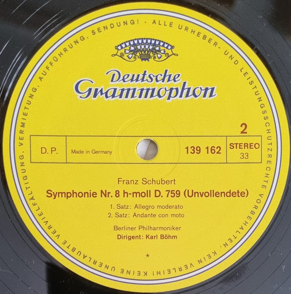 Franz Schubert • Karl Böhm, Berliner Philharmoniker : Symphonien Nr. 5 & Nr. 8 (Unvollendete · Inachevée · Unfinished) (LP, RE)