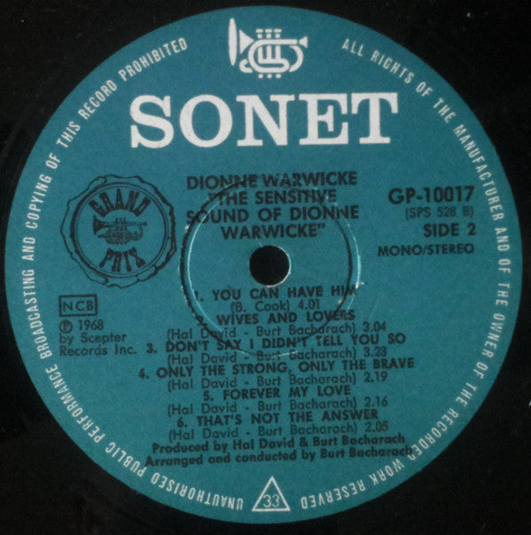 Dionne Warwick : The Sensitive Sound Of Dionne Warwick (LP, Album, RE)