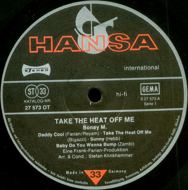 Boney M. : Take The Heat Off Me (LP, Album)