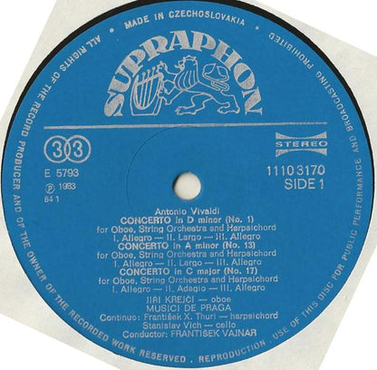 Antonio Vivaldi – Jiří Krejčí (2), Musici De Praga, František Vajnar : Oboe Concertos (LP, RP)