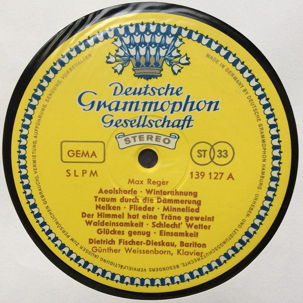 Max Reger, Dietrich Fischer-Dieskau, Günther Weissenborn : Lieder Von Max Reger (LP)