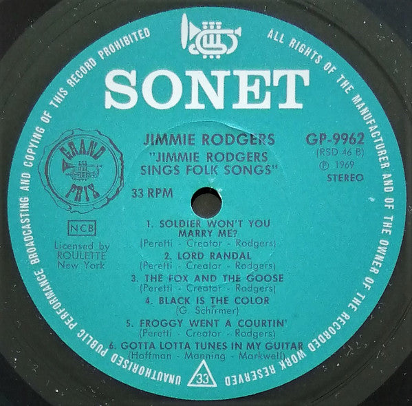 Jimmie Rodgers (2) : Jimmie Rodgers Sings Folk Songs (LP, Album, RE)