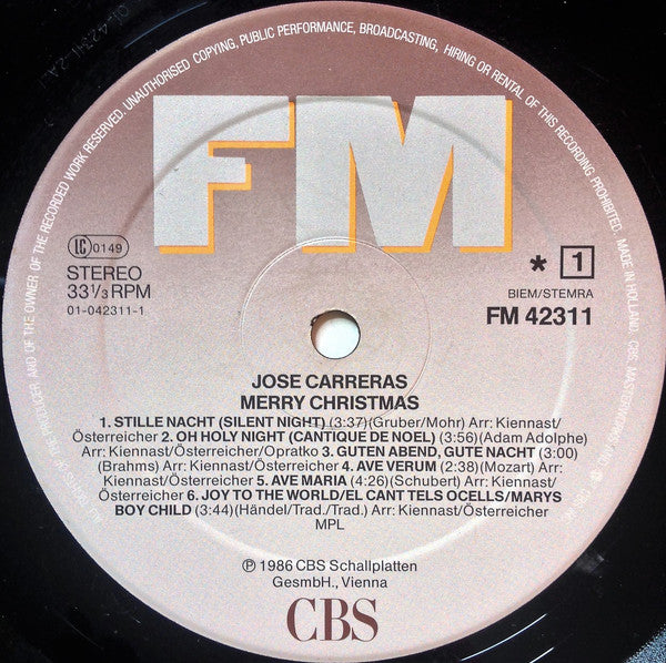 José Carreras : Merry Christmas (LP, Album)