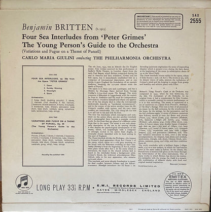 Benjamin Britten, Carlo Maria Giulini, Philharmonia Orchestra : Four Sea Interludes From "Peter Grimes / The Young Person's Guide To The Orchestra (LP)