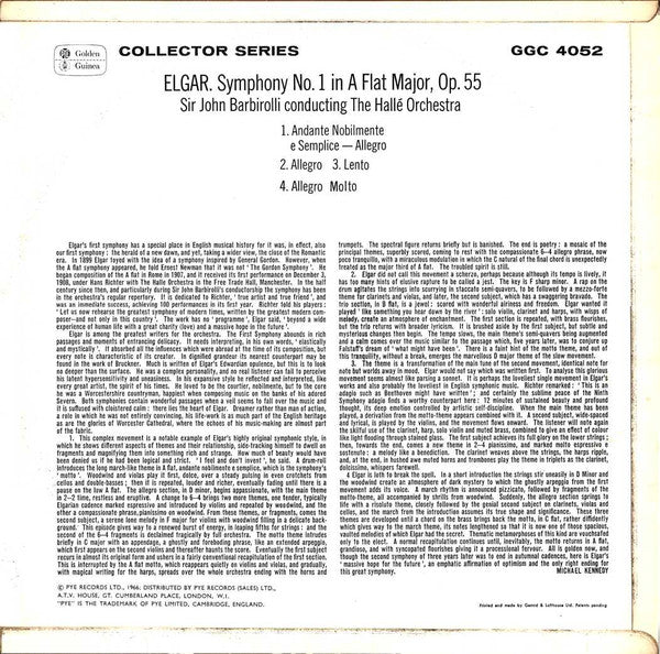 Sir Edward Elgar, Sir John Barbirolli Conducting Hallé Orchestra : Symphony No. 1 In A Flat Major, Op. 55 (LP, Mono, RE)