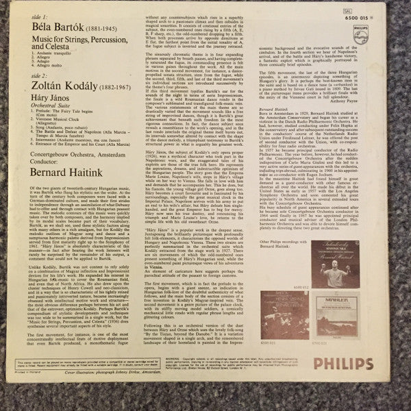 Béla Bartók / Zoltán Kodály, Bernard Haitink, Concertgebouworkest : Music For Strings, Percussion, And Celesta / Suite: "Háry János” (LP)