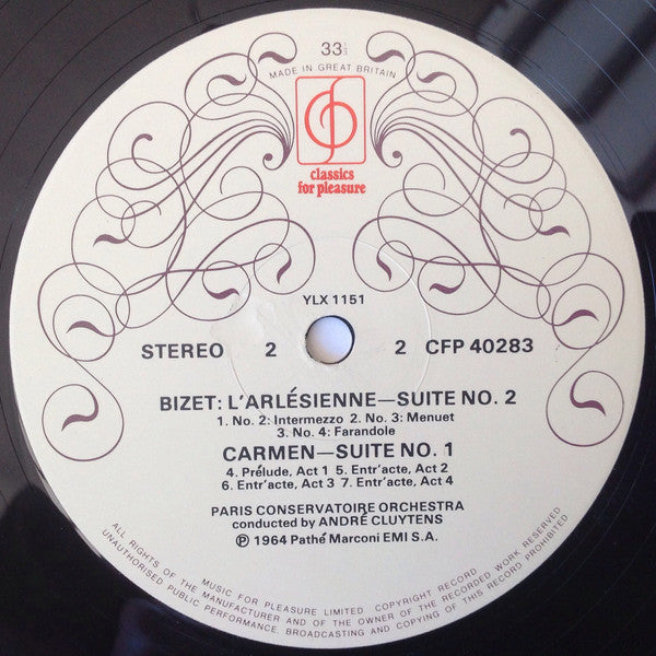 Georges Bizet, André Cluytens, Orchestre De La Société Des Concerts Du Conservatoire : L'Arlesienne Suites 1 & 2 / Carmen (LP, RE)