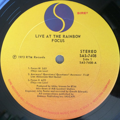 Focus (2) : Live At The Rainbow (LP, Album, Ric)