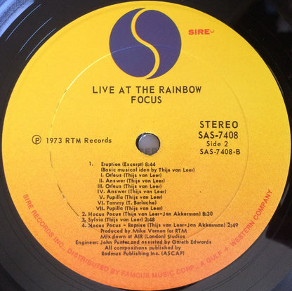 Focus (2) : Live At The Rainbow (LP, Album, Ric)