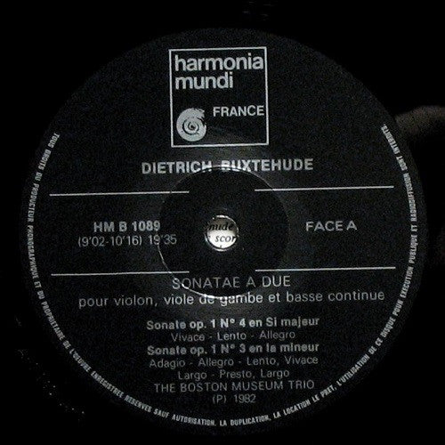 Dieterich Buxtehude, The Boston Museum Trio : Sonatae A Due, Pour Violon, Viole De Gambe Et Basse Continue (LP)