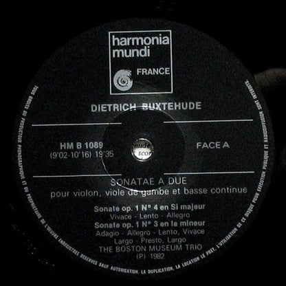 Dieterich Buxtehude, The Boston Museum Trio : Sonatae A Due, Pour Violon, Viole De Gambe Et Basse Continue (LP)